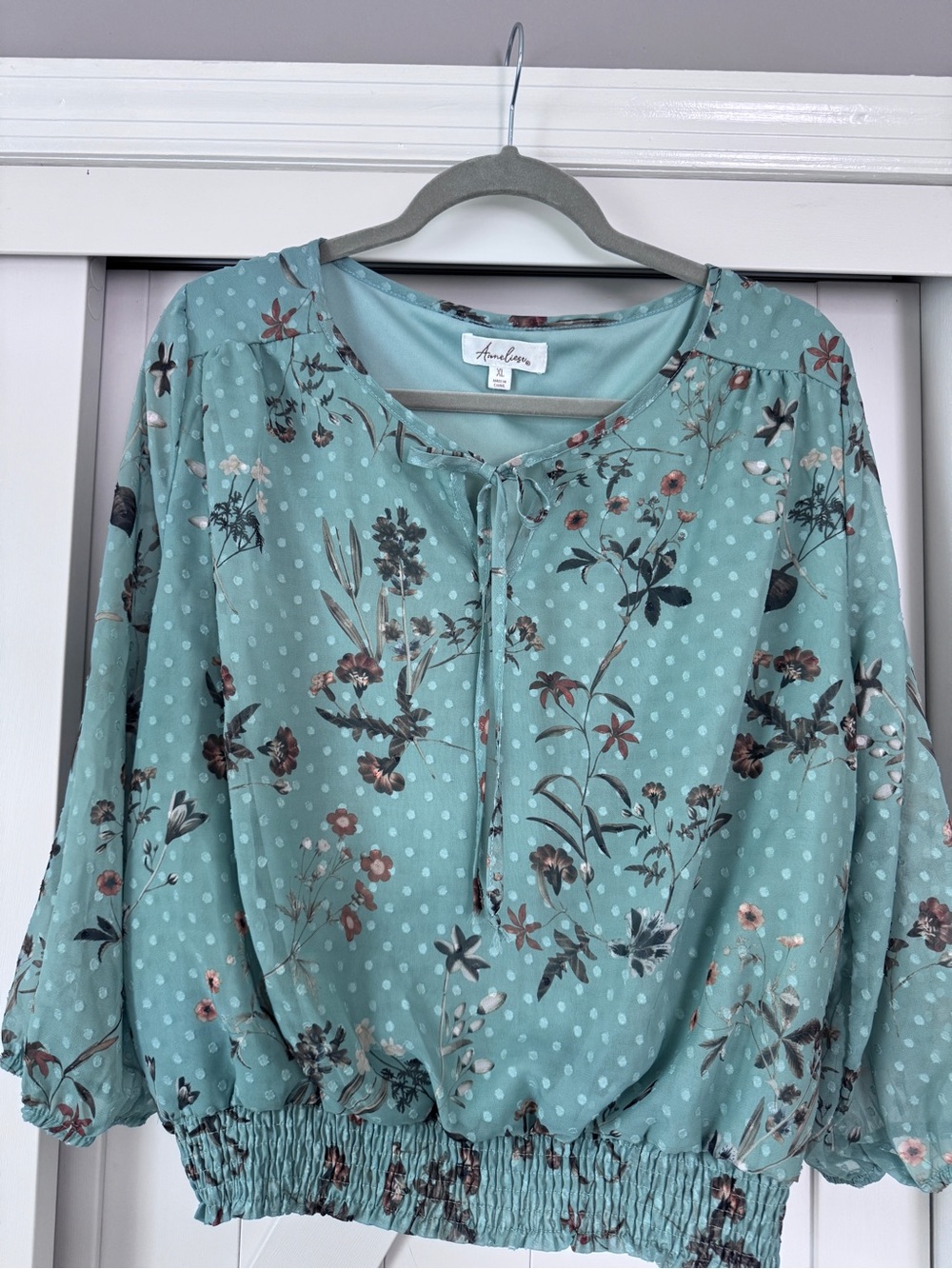 Avalon Mint Floral Tie-Neck Blouson Top